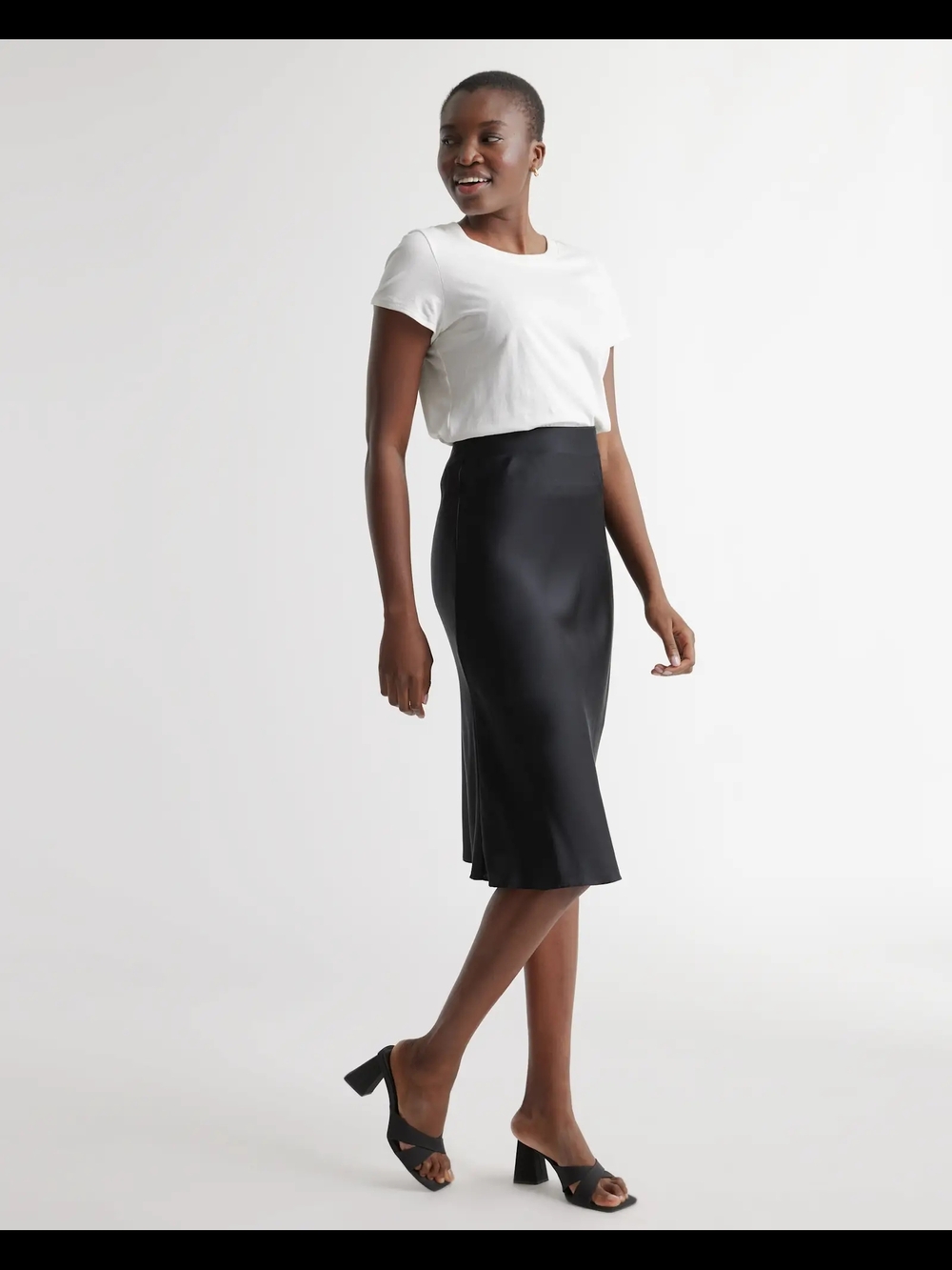 Quince 100% Washable Silk Midi Skirt Black S - Picture 3 of 7